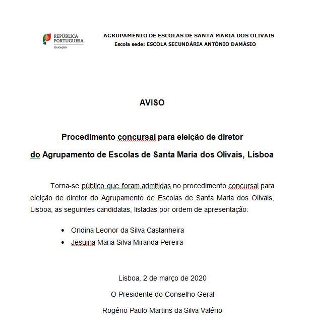 AVISO N.º 2 – 2020/2021 – CONTRATAÇÃO DE ESCOLA – Horário n.º 2